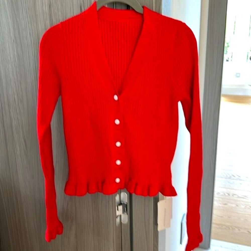 Commense Red Ribbed Button-Up Cardigan - Picture 2 of 10